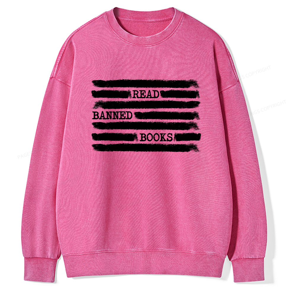 Pagewings Read Banned Books Bookworm Librarian Unisex Washed Sweatshirt