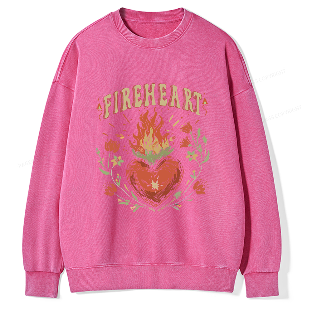 Pagewings Vintage Fire-heart Shirt Unisex Washed Sweatshirt