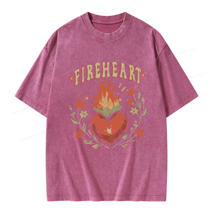 Pagewings Vintage Fire-heart Shirt Unisex Washed T-shirt