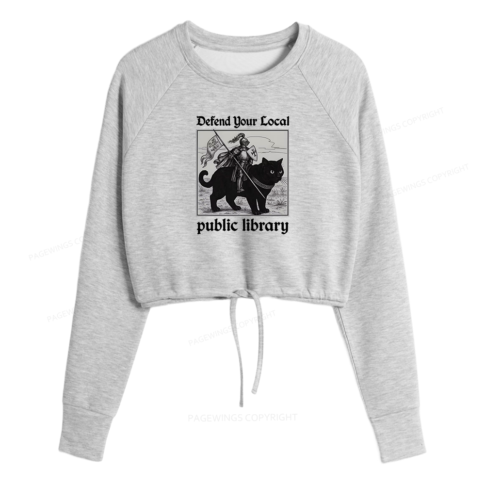Pagewings Defend Your Local public library Women Cropped Sweatshirt 