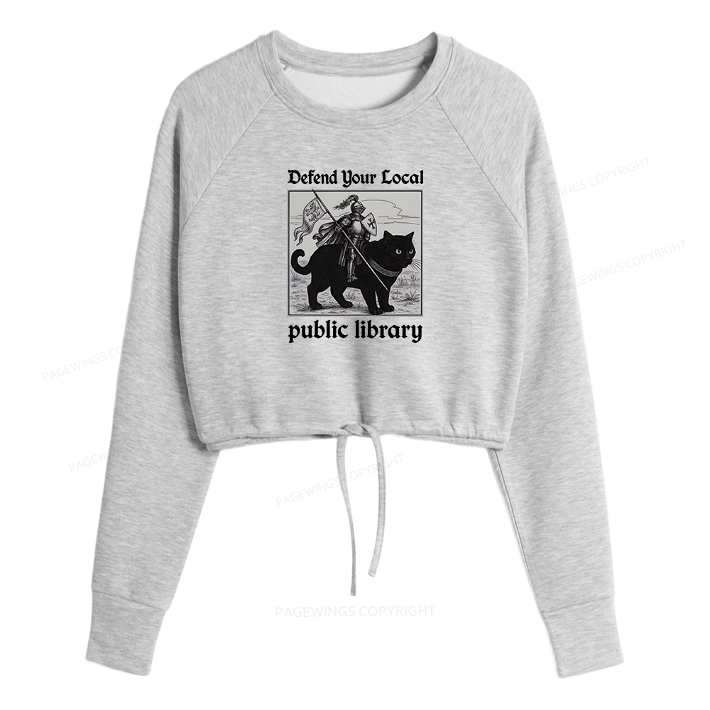 Pagewings Defend Your Local public library Women Cropped Sweatshirt 