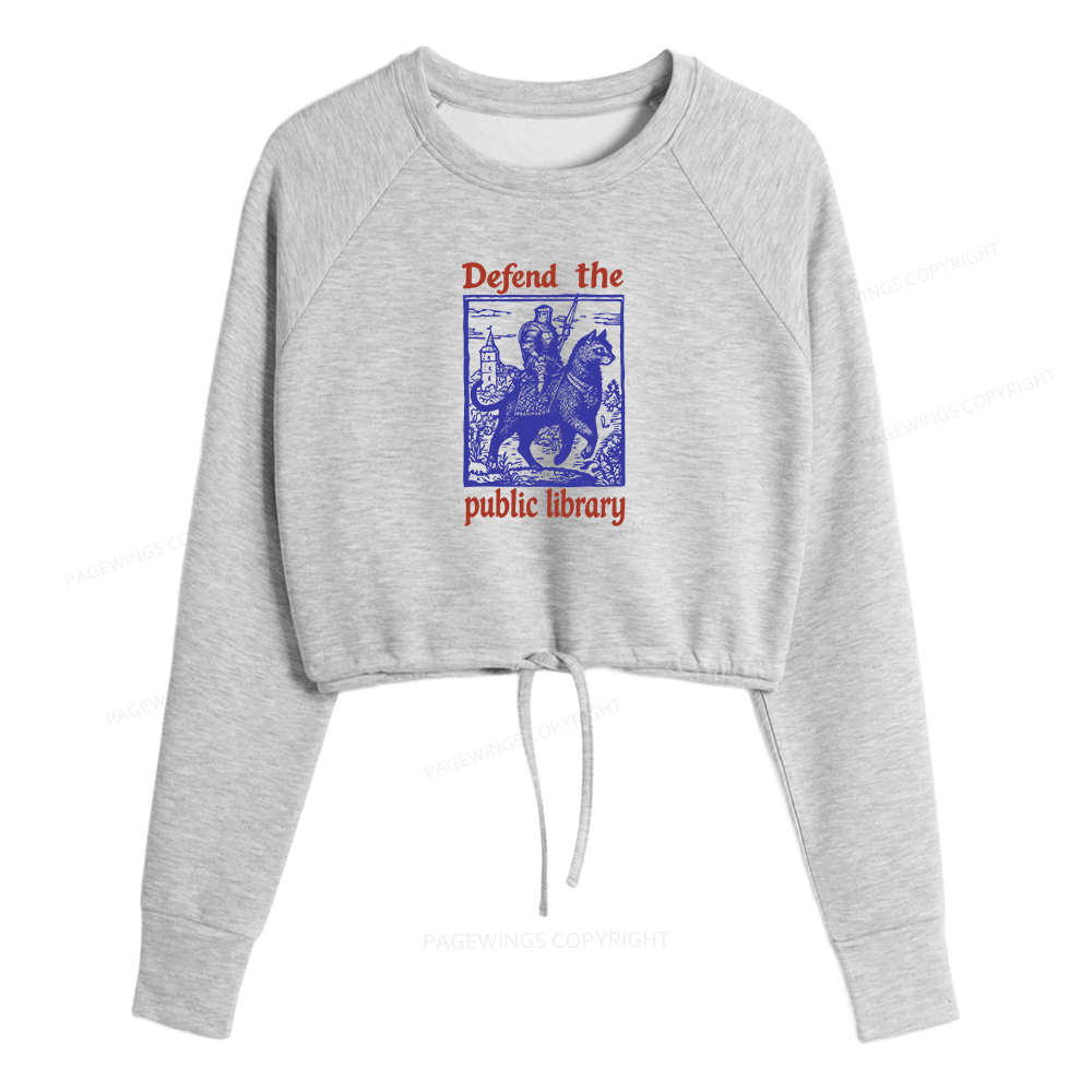 Pagewings Defend the Public Library Women Cropped Sweatshirt 