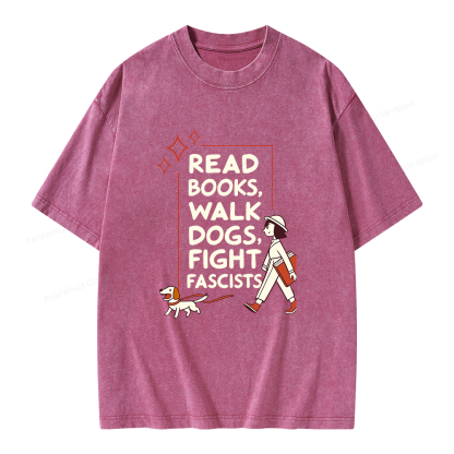 Pagewings Read Books Walk Dogs Unisex Washed T-shirt