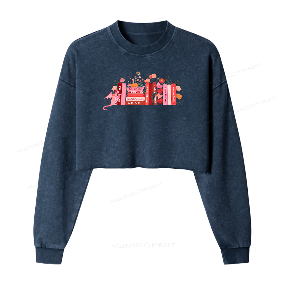 Pagewings Romance Reader Washed Crop Sweatshirt