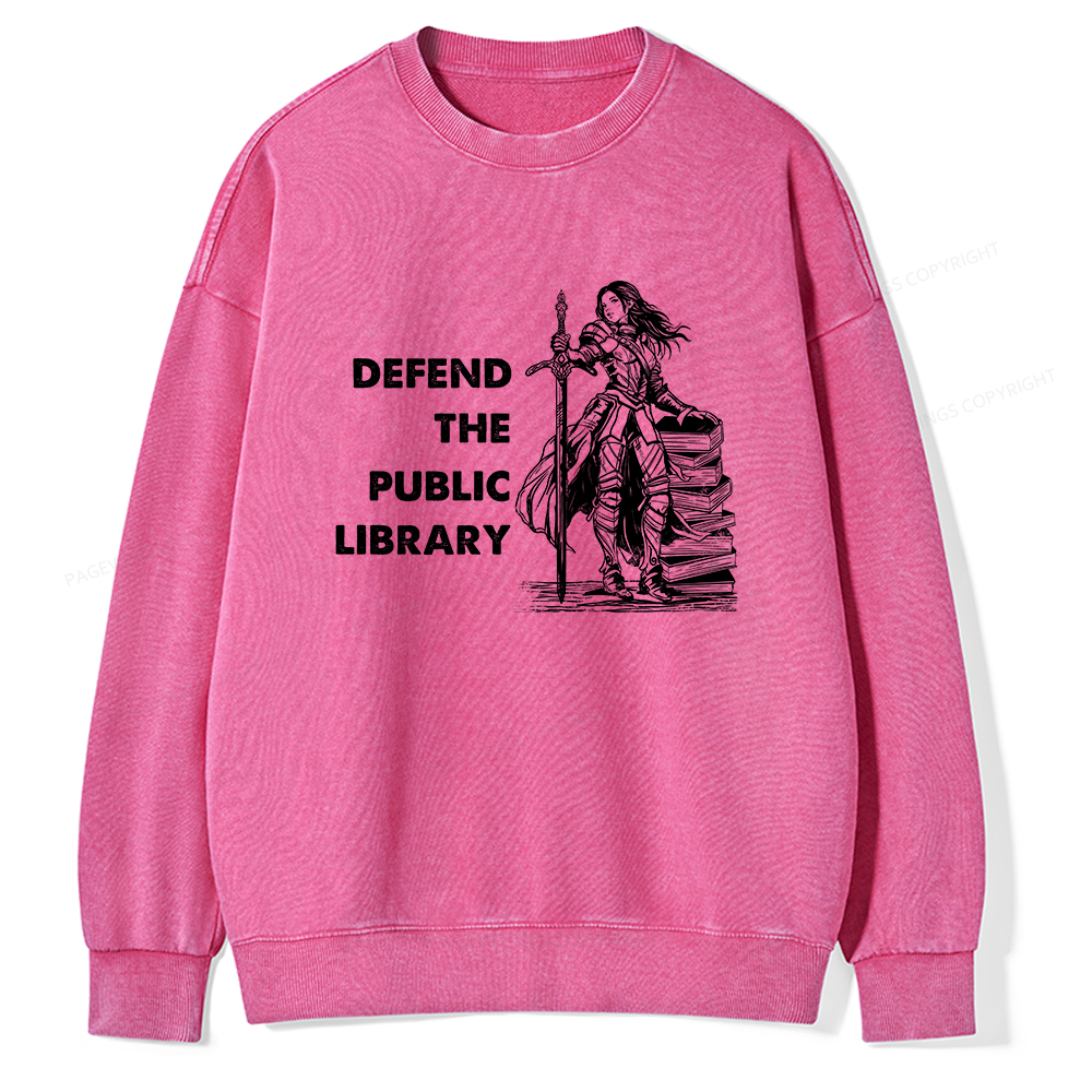Pagewings Defend The Public Library Unisex Washed Sweatshirt