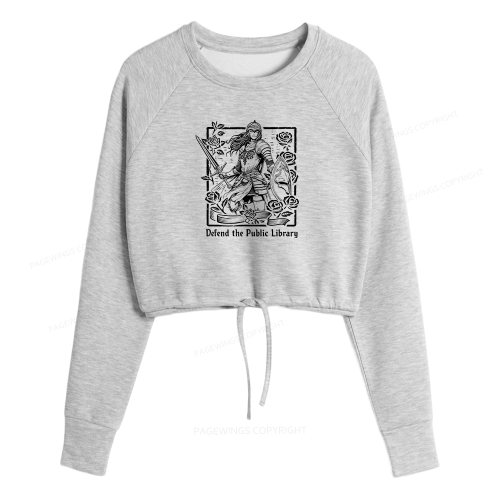 Pagewings Defend The Public Library Women Cropped Sweatshirt 
