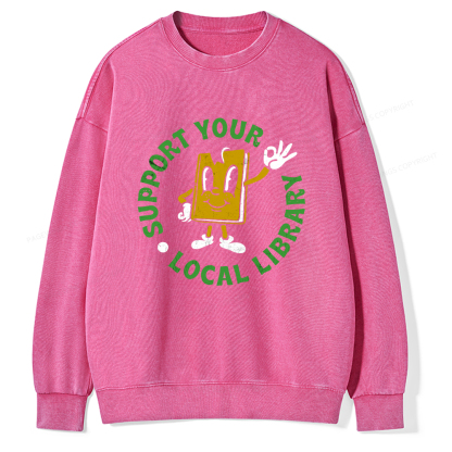 Pagewings Support Your Local Library Adult Unisex Washed Sweatshirt