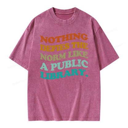 Pagewings Nothing defies the norm like a public library Unisex Washed T-shirt