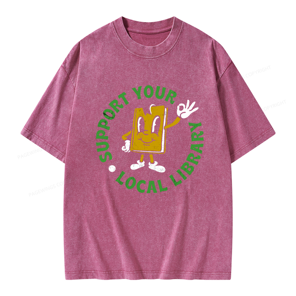 Pagewings Support Your Local Library Adult Unisex Washed T-shirt