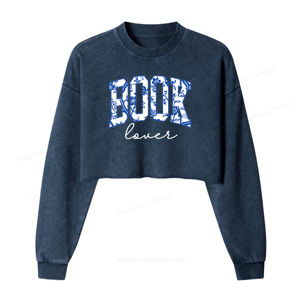 Pagewings Cute Book Lover Washed Crop Sweatshirt