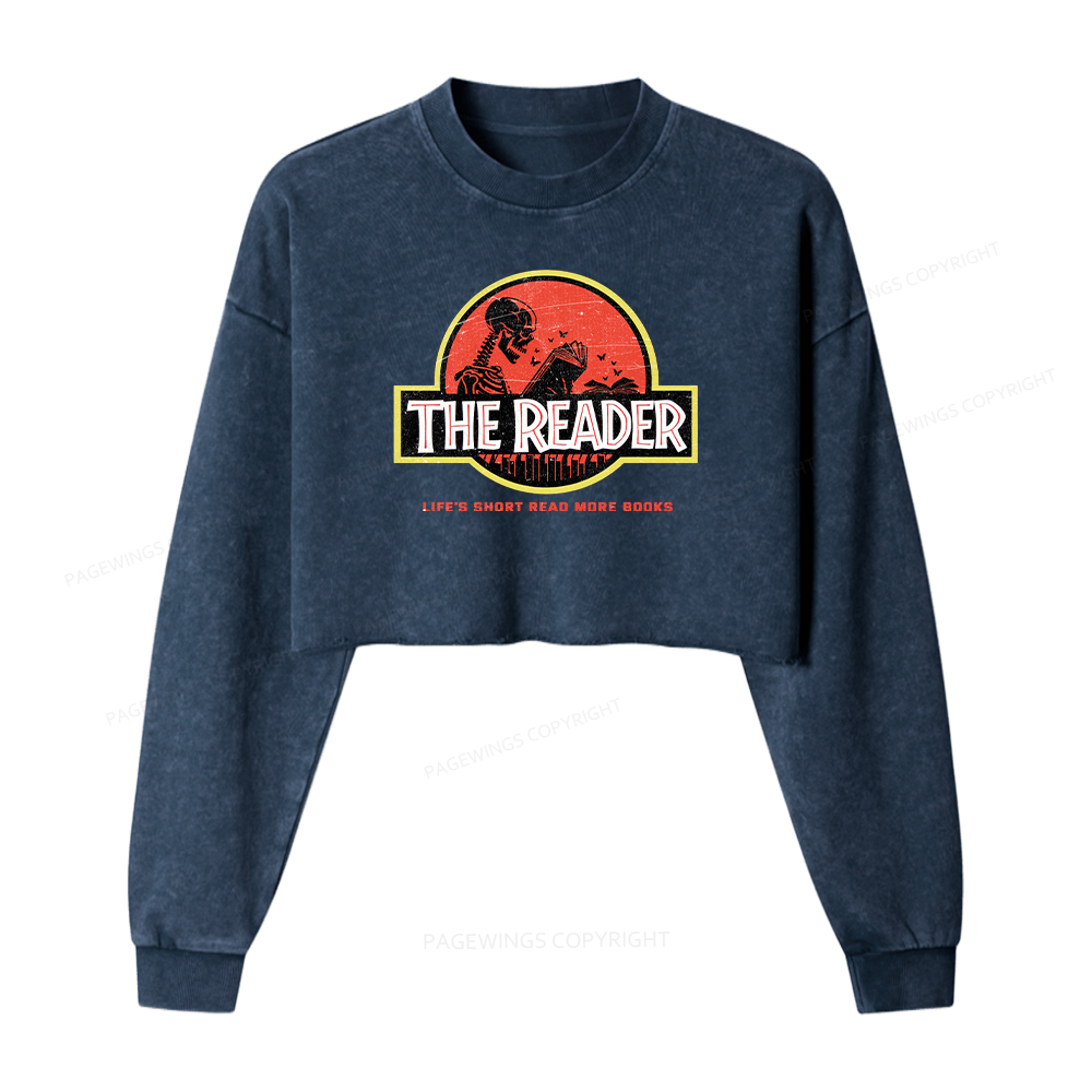 Pagewings Life’s Short Read More Books Washed Crop Sweatshirt