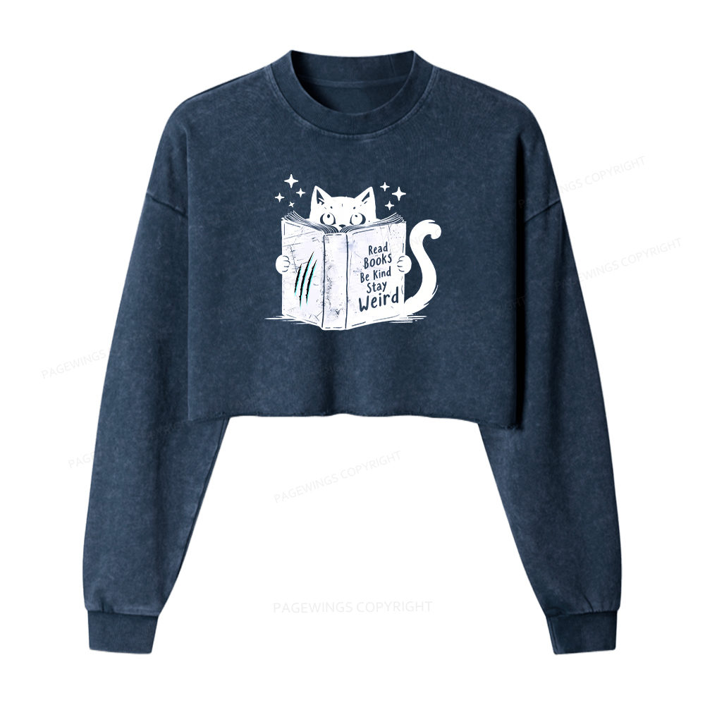 Pagewings Read Books Be Kind Stay Weird Washed Crop Sweatshirt