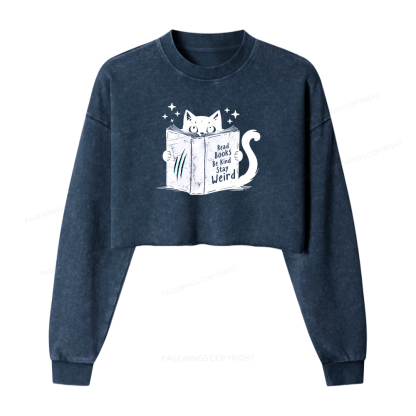 Pagewings Read Books Be Kind Stay Weird Washed Crop Sweatshirt