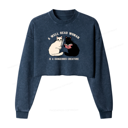 Pagewings A Well Read Woman Is A Dangerous Creature Washed Crop Sweatshirt