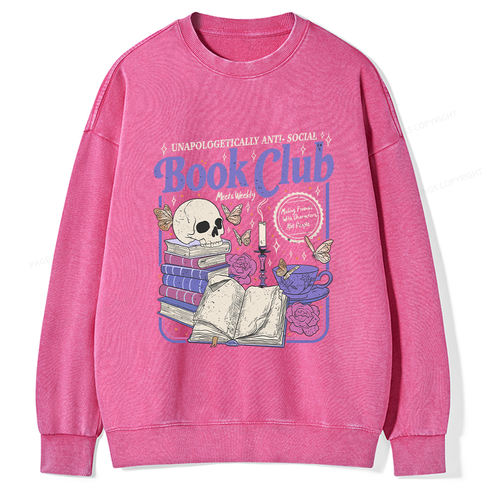 Pagewings Anti Social Book Club Unisex Washed Sweatshirt