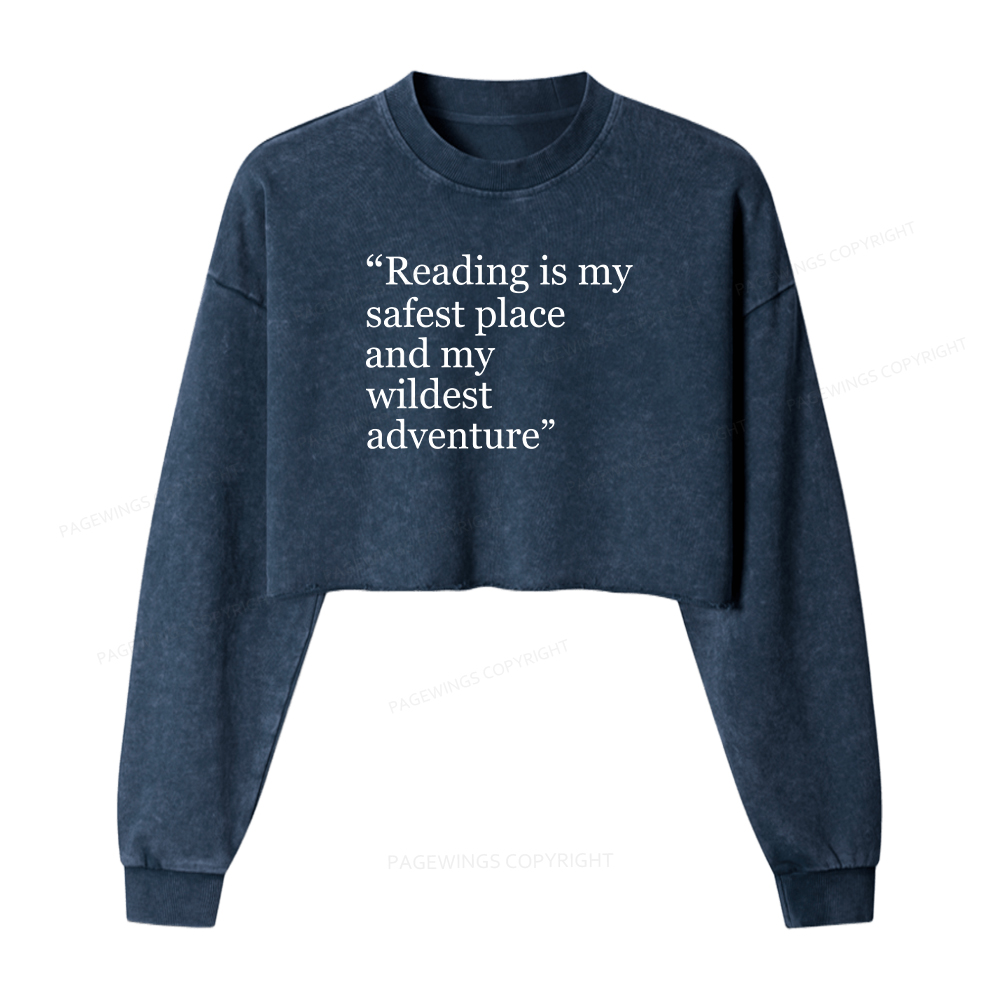 Pagewings Reading Is My Safest Place Washed Crop Sweatshirt