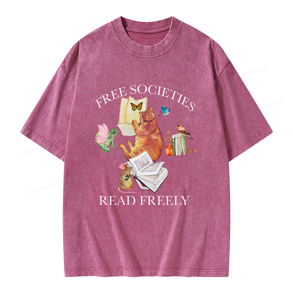 Pagewings Free societies read freely shirt Unisex Washed T-shirt
