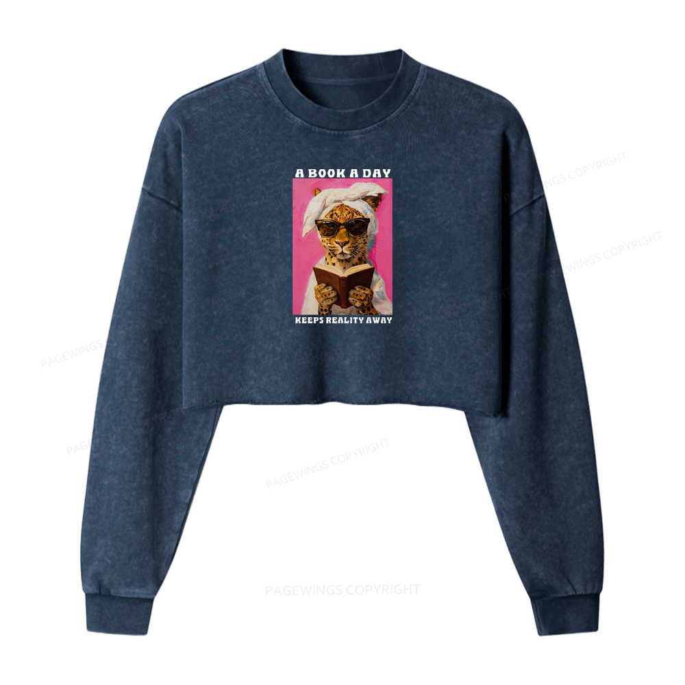 Pagewings A Book A Day Keeps Reality Away Washed Crop Sweatshirt