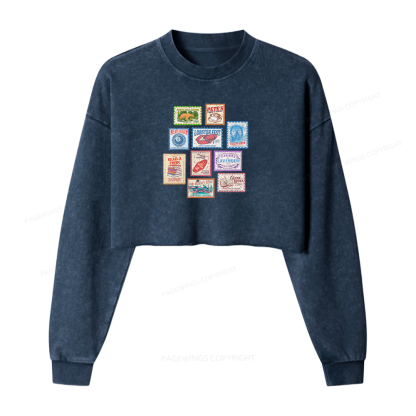 Pagewings Books Stamp Beach Read Washed Crop Sweatshirt
