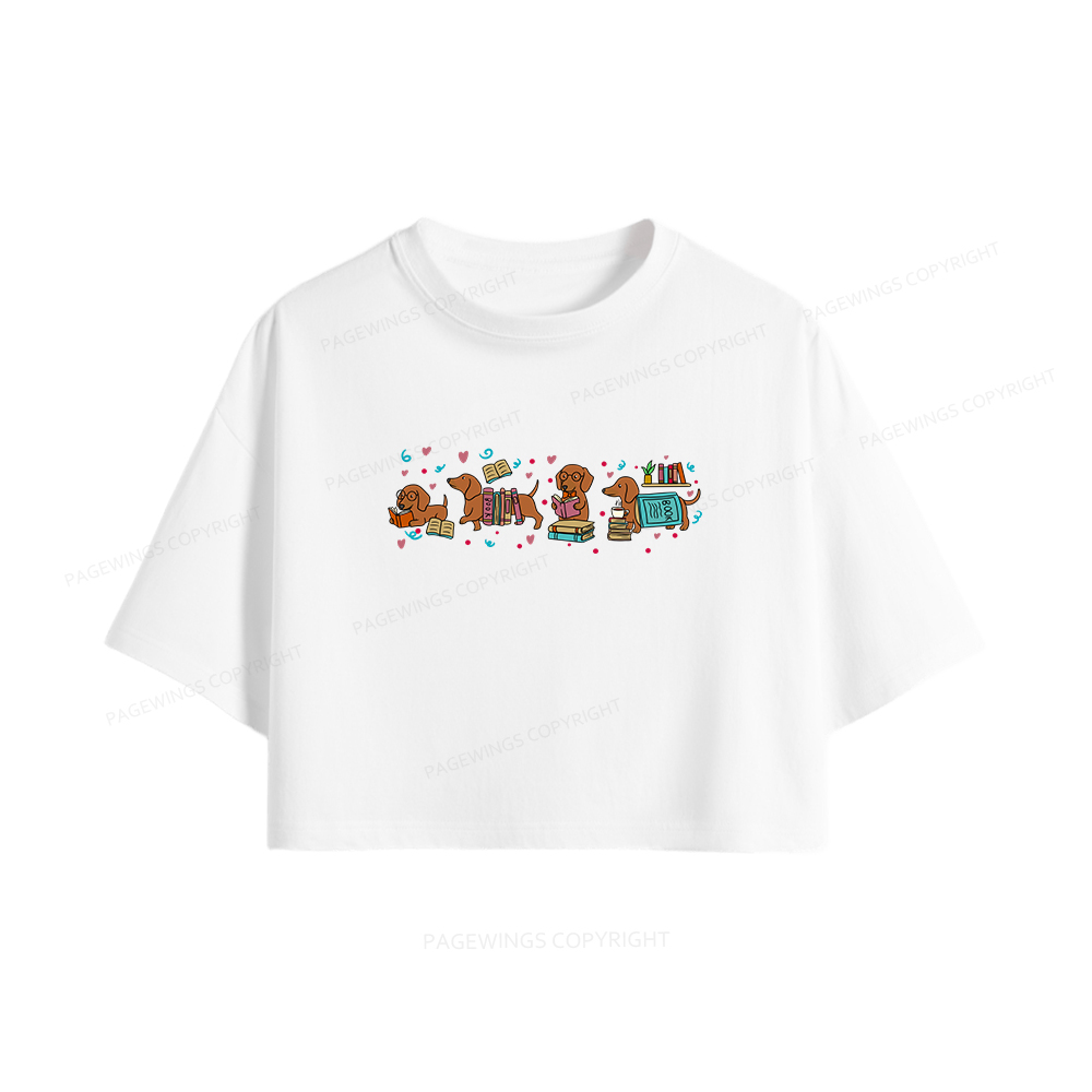 Pagewings Dachshund Book Lover Women Crop Tops