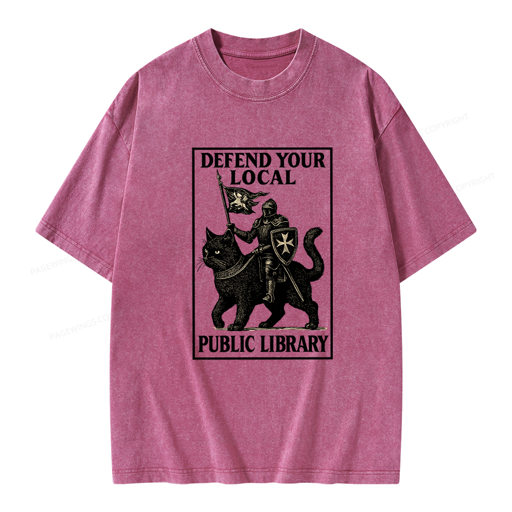 Pagewings Defend Your Local Library Unisex Washed T-shirt