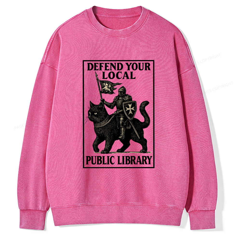 Pagewings Defend Your Local Library Unisex Washed Sweatshirt