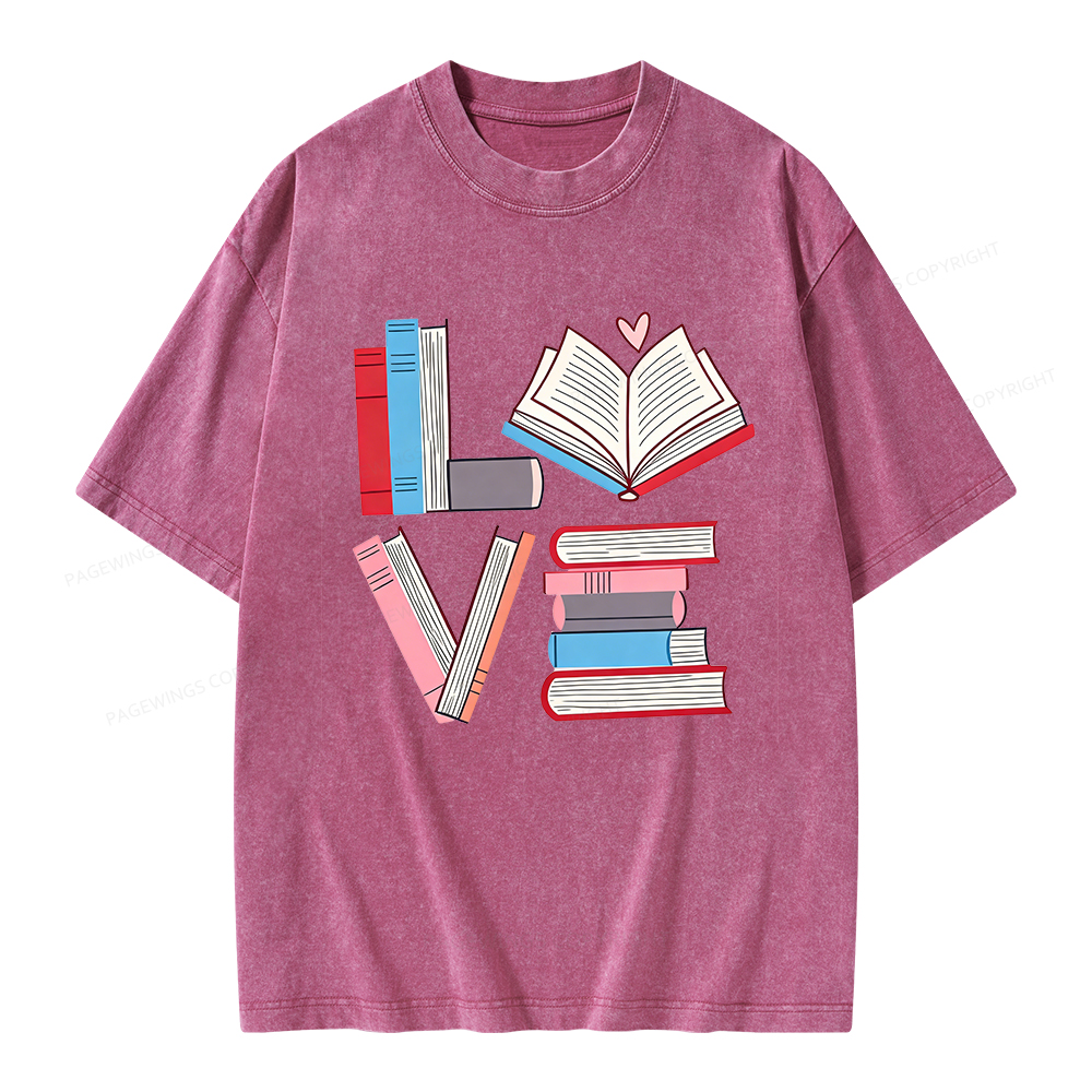 Pagewings  Books Lovers Valentines Unisex Washed T-shirt