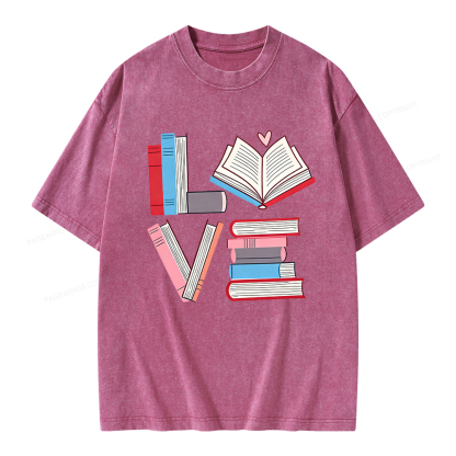 Pagewings  Books Lovers Valentines Unisex Washed T-shirt