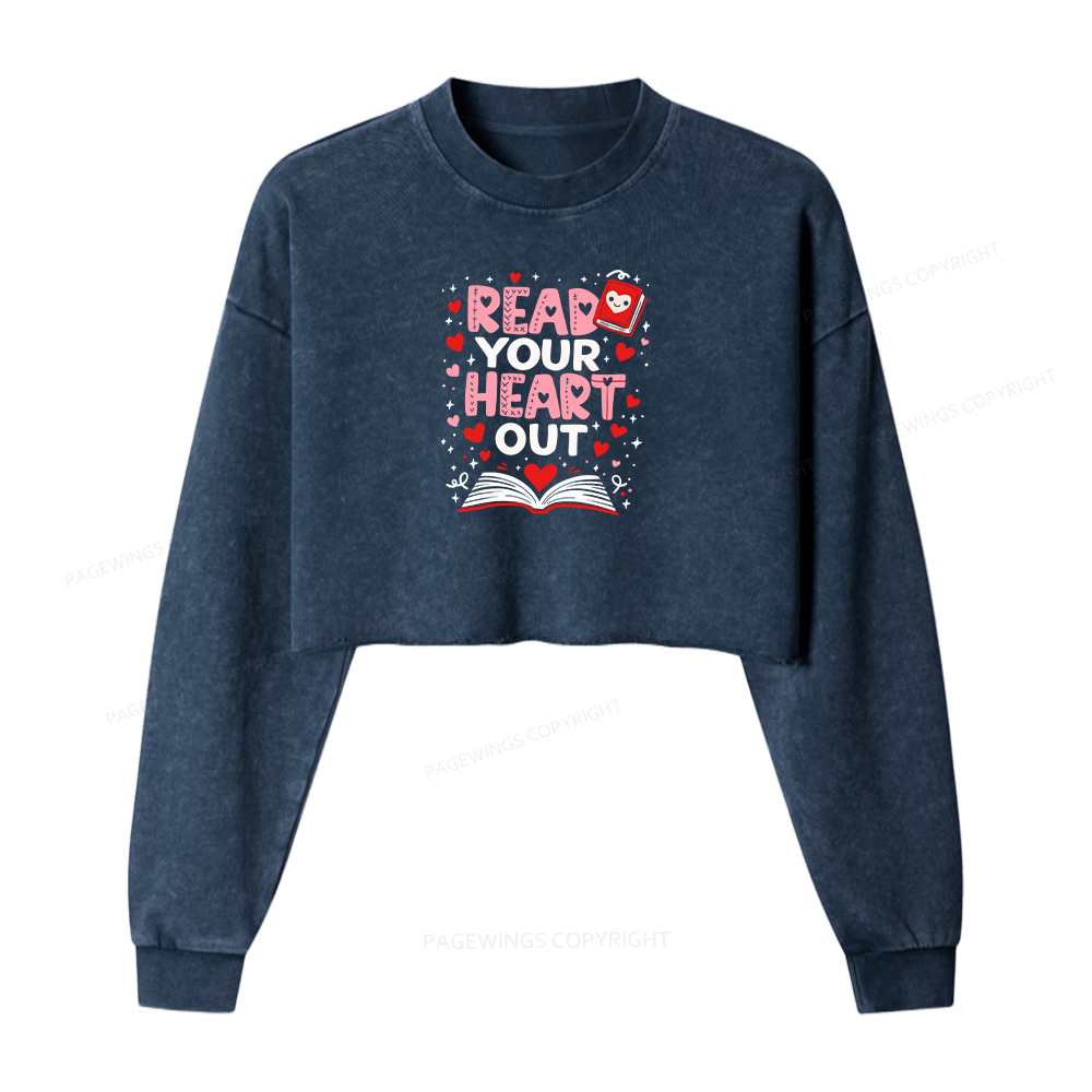 Pagewings Read Your Heart Out Valentine Washed Crop Sweatshirt