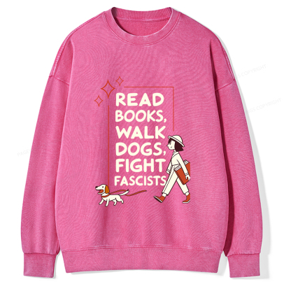 Pagewings Read Books Walk Dogs Unisex Washed Sweatshirt