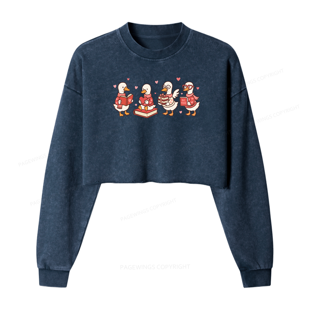 Pagewings Goose Book Lover Washed Crop Sweatshirt