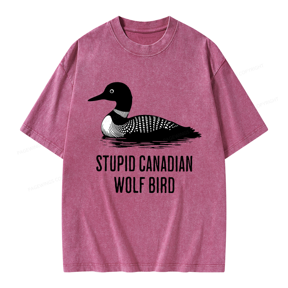 Pagewings Stupid Canadian Wolf Bird Unisex Washed T-shirt