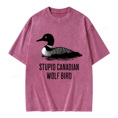 Pagewings Stupid Canadian Wolf Bird Unisex Washed T-shirt