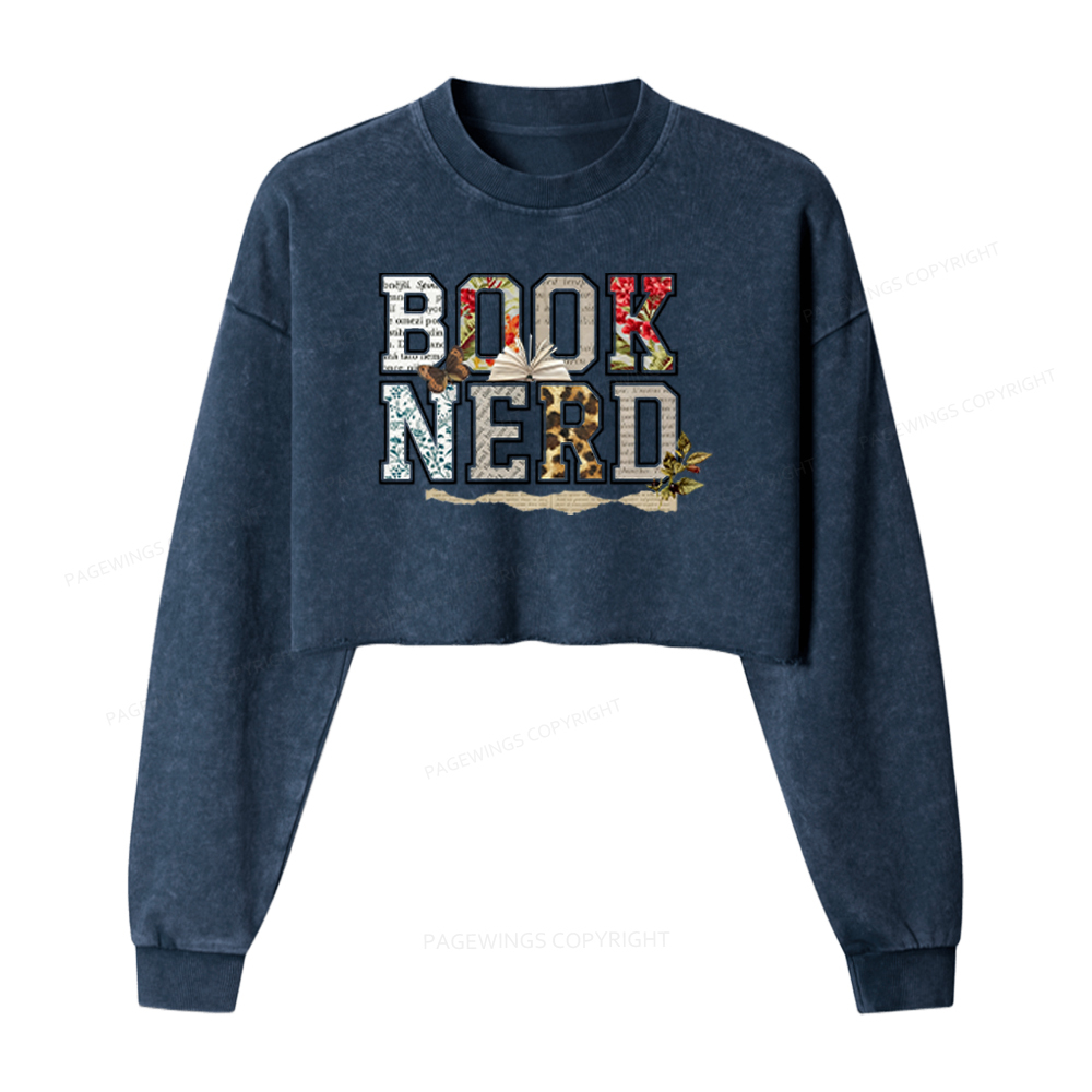 Pagewings Book Nerd Washed Crop Sweatshirt