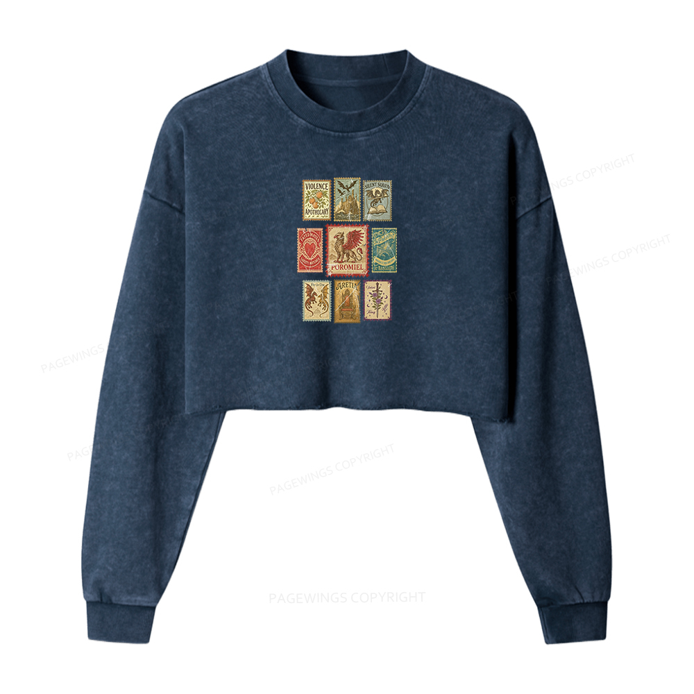 Pagewings Fantasy Book Lover Washed Crop Sweatshirt