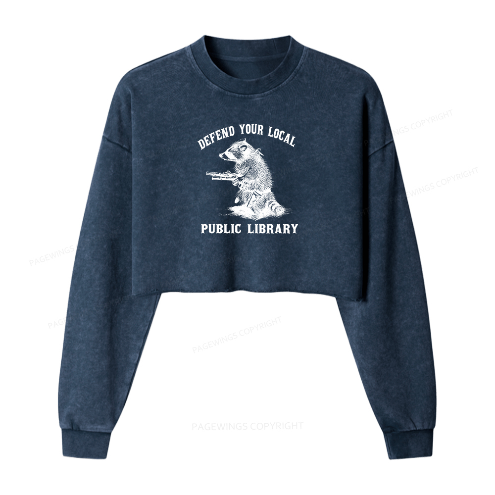 Pagewings Defend Your Local Public Library Washed Crop Sweatshirt