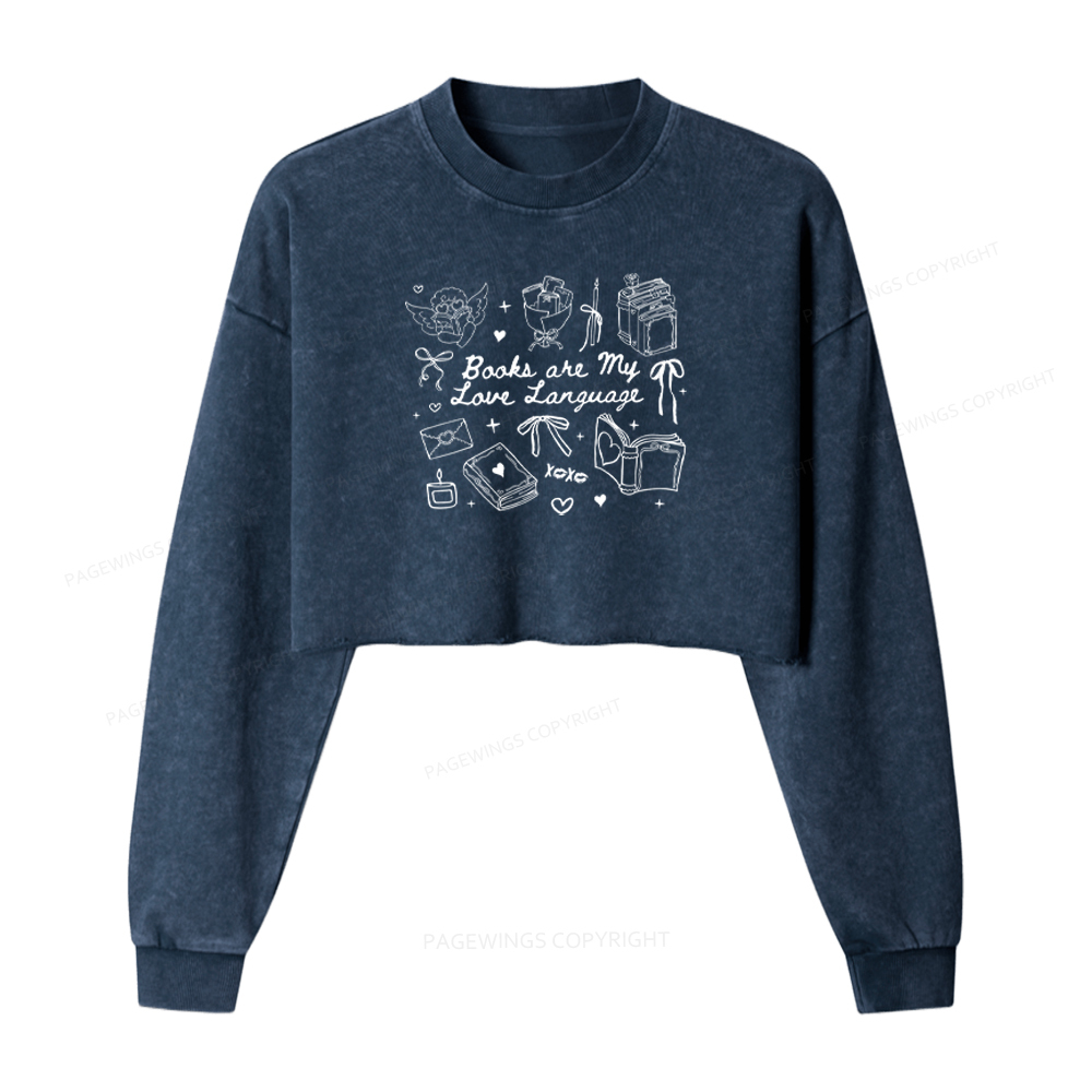Pagewings Books Are My Love Language Washed Crop Sweatshirt
