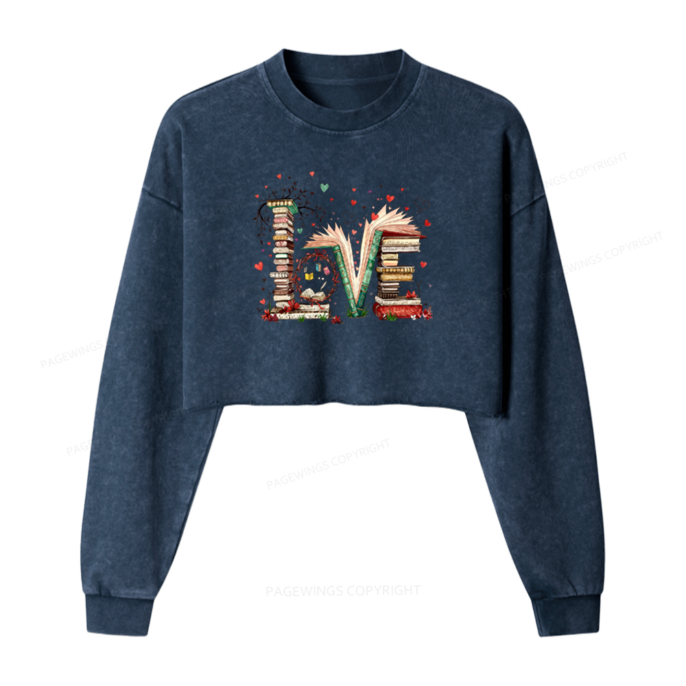 Pagewings Book Lover Love Washed Crop Sweatshirt