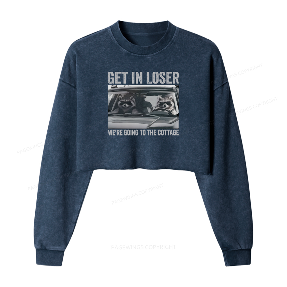 Pagewings Get In Loser Washed Crop Sweatshirt