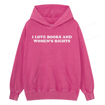 Pagewings I Love Books And Women's Rights Unisex Washed Hoodie