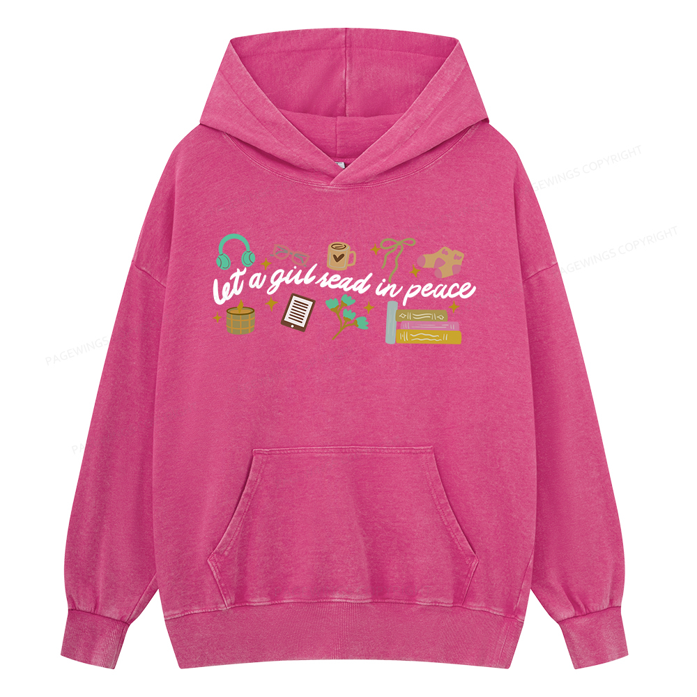 Pagewings Let a Girl Read in Peace Unisex Washed Hoodie