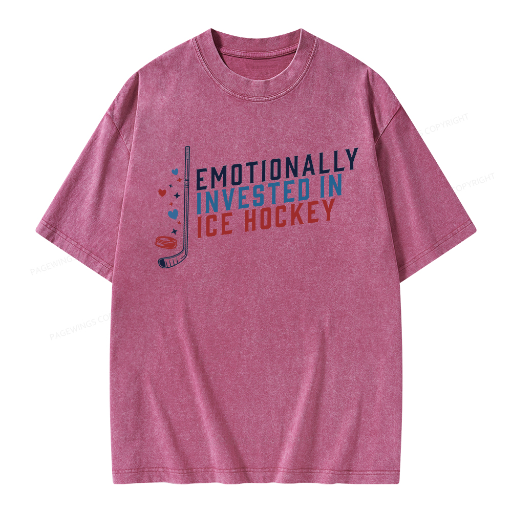 Pagewings Emotionally Invested in Ice Hockey Unisex Washed T-shirt