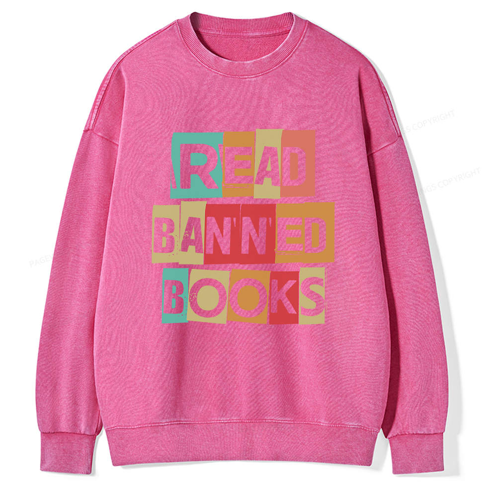 Pagewings Read Banned Books Shirt Unisex Washed Sweatshirt