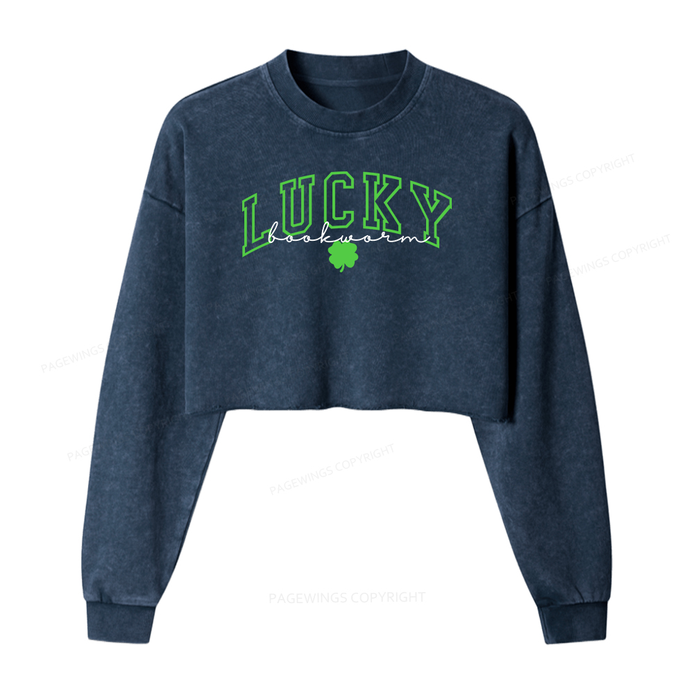 Pagewings Lucky Bookworm Washed Crop Sweatshirt