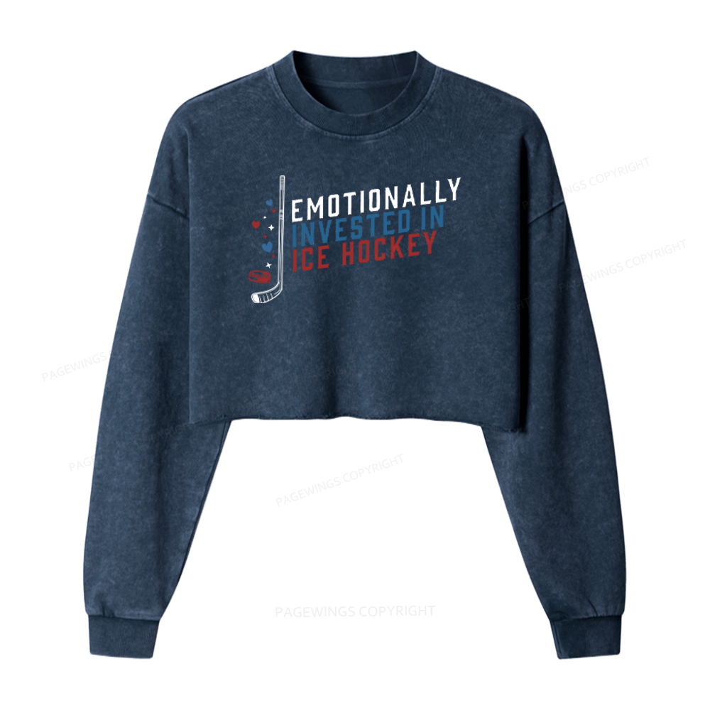 Pagewings Emotionally Invested in Ice Hockey Washed Crop Sweatshirt