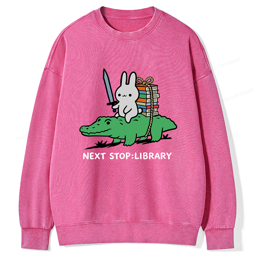 Pagewings Next Stop Library Unisex Washed Sweatshirt