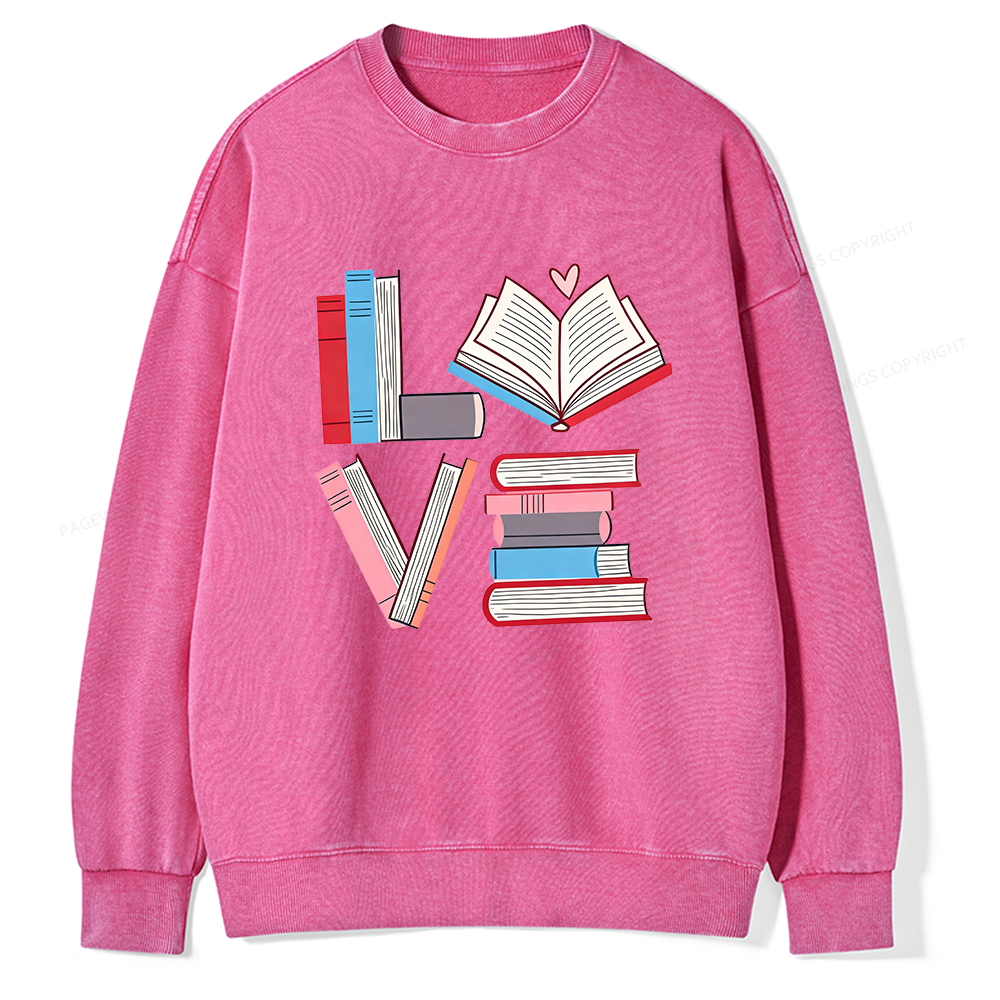 Pagewings Books Lovers Valentines Unisex Washed Sweatshirt