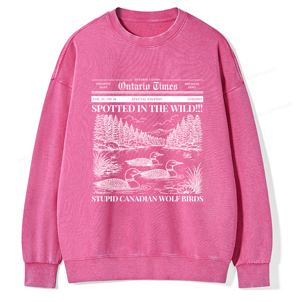 Pagewings Stupid Canadian Wolf Bird Unisex Washed Sweatshirt
