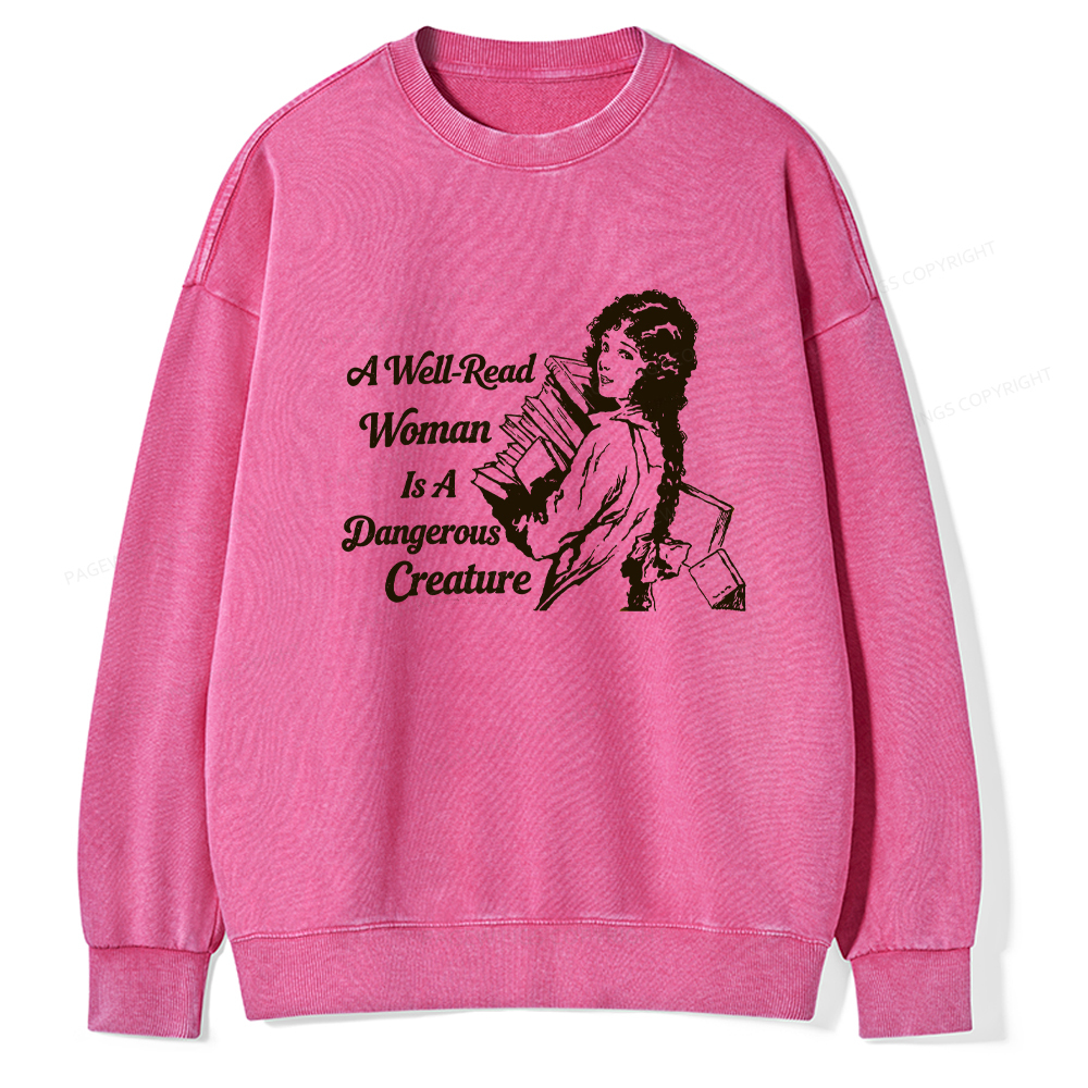 Pagewings A Well-Read Woman Is A Dangerous Creature Unisex Washed Sweatshirt