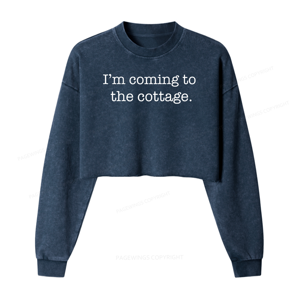 Pagewings Romance Fan I’m Coming to the Cottage Washed Crop Sweatshirt